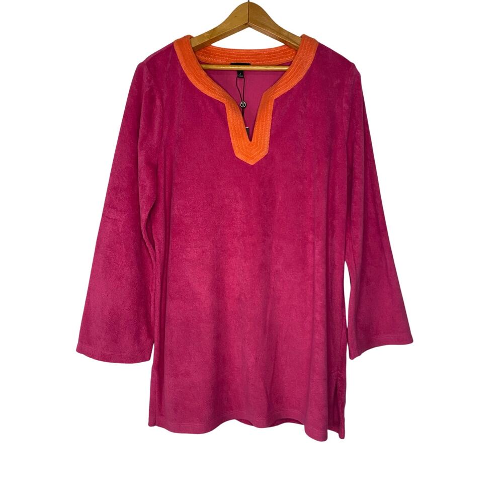 NWT Talbots Swim Cover Up Tunic Red Orange Size Large Long Shirt Terrycloth